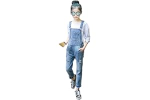 KIDSCOOL SPACE Salopette di jeans per bambina, abbigliamento da lavoro in jeans strappati da bambino grande