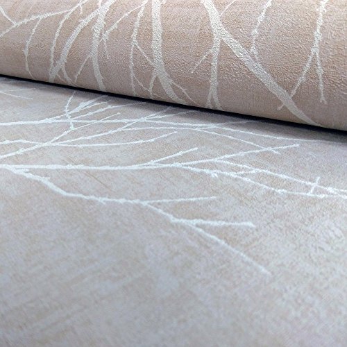 Rasch Zweig Ast Muster Tapete Modern Nicht Gewebt Texturiert – Taupe Weiß 455908 - 2