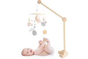 AURINOVELLIA Supporto Giostrina Lettino nuvole in Legno, Supporto per Lettino, Supporto mobile, Giostrina Culla Neonato, Accessori letto per Bambini, per Appendere Campanelli Eolici, Giocattoli (Colore naturale)