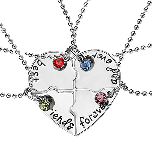 EQLEF® 4 Collar de la amistad de la plata de la aleación de PCS - Puede ser Heart-haped - Letras escritas 