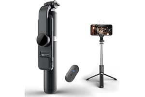 Enkarl Selfie Stick Tripod, Portable Extendable 3-in-1 Stainless Steel Phone Tripod with Detachable Wireless Remote Stand Selfie Stick, Lightweight Compatible with Cellphones (Grey)