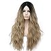 Produktbild 32" Lang Lockig Lolita Fashion Harajuku Cosplay Hair Full Wig Perücke (Schwarz Roots + Helle Leinenfarbe Gemischt)