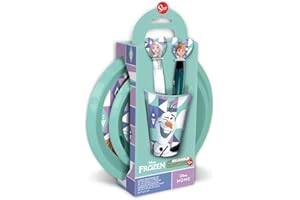 TATAWAY IN VIAGGIO SI CRESCE Zestaw Disney Pappa 5 sztuk liliowy i niebieski plastikowy Frozen Elsa Anna Olaf naczynia szkło sztućce