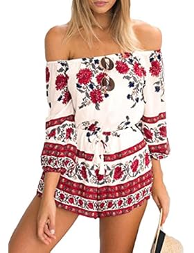 CRAVOG Damen Jumpsuit sexy Clubwear Overall mit Blumen