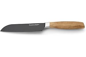 ECHTWERK Coltello Santoku in acciaio di alta qualità, coltello da cucina, coltello multiuso, acciaio speciale, manico in legno di acacia, lunghezza della lama: 15 cm, Edizione nera