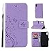 Produktbild iPhone XR Hülle (6.1 Zoll), TPulling Blumen Geprägtes Schmetterlingsholster Schutzhülle Fall Abdeckung Handytasche für iPhone XR 6.1 Zoll (Lila)