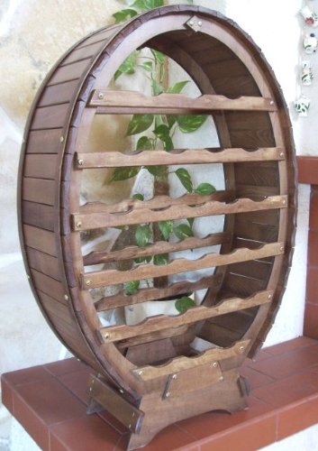 Weinregal-Weinfass-fr-24-Flaschen-Braun-gebeizt-Bar-Flaschenstnder-Fass-Flaschenhalter