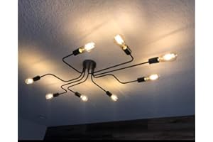 ‎LYNPON LynPon Deckenleuchte Industrial Style 8 Flammig Deckenlampe Vintage Retro Schwarz Metall Küchenlampe Landhaus Lampe für Wohnzimmer Schlafzimmer Esszimmer Flach