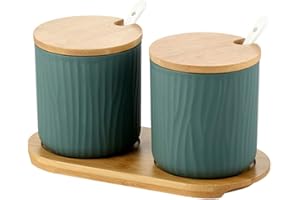 OnePine Set di 2 Zuccheriera, Zuccheriera in Ceramica Rotonda con Coperchio e Cucchiaio, Design Elegante, per Casa e Cucina