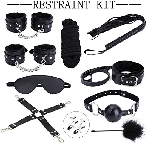 The Bed Restraints | Straps Exercise Bands | Kit With Adjustable Fur Leather Cuffs Blindfold for Cosplay by UWIME