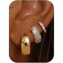 Chriscoco 3 paar gouden creolen voor vrouwen, dikke gouden oorbellen, zilveren creolen voor vrouwen, 14K verguld, hypoallergeen, kleine Huggie creolenset, lichtgewicht creolen (goud/zilver