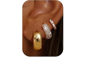 Chriscoco 3Paia Orecchini Cerchio Oro/Argento Set Orecchini Donna Oro Placcato 14K Orecchini Anallergici Donna Orecchini a Cerchio Piccoli per Fori Multipli