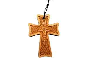 IconsGr - Collana con ciondolo a forma di croce in legno, stile cristiano, ortodosso greco, con croce in legno, crocifisso, 8 pezzi