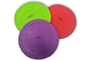WEPO Hunde Frisbee - Ø 15cm 3er Set - Hundespielzeug für Kleine Hunde - Wasserspielzeug - Dog Frisbee - Wurfspielzeug in Rot/Lila/Grün aus Gummi - Für Land und Wasser