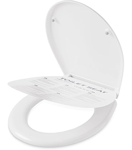CECIPA Toilettendeckel mit Absenkautomatik, Oval Klodeckel, Duroplast-Toilettensitz inkl. Installationsschablone für einfache Montage, antibakterieller WC-Sitz mit Schnellverschluss, weiß