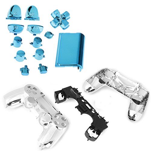 Generic Metall überzogen Vollständige Gehäuse Schale Fall Schaltfläche Bausatz Ersatzteile für PS4 Controller – Blau, one size - 5