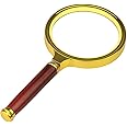 XELYTON Double Glass 3X High Power Antique Handheld Magnifier Magnifying Glass for Reading, Soldering, jewelries, maps, Great for Gifting (3X, 80MM, Gold + Red) (Antique Handheld Magnifier)