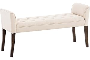 CLP Chaise Longue Cleopatra In Tessuto Chesterfield Imbottita I Panca Fondo Letto Panchina Interno Gambe In Legno 130x40 CM, H 65 CM, Colore:crema, Colore del telaio:antico scuro
