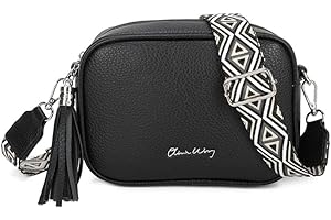 OLIVIA WONG Bolso bandolera mujer pequeño de cuero PU con dos bandoleras bolso mensajero para cruzar polipiel regalo original para mujer