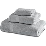 Ropa de Baño de Bambú - Lujo Bambú Juego de Una Sola Toalla de Baño Grande - 600gsm - Perla Gris - (1 x Toalla de Baño Grande , 1 x Toalla de Manos & 1 x Toalla de Cara)