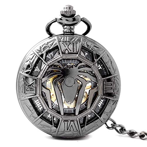 SCH Retro Clamshell Reloj de Bolsillo mecánico Masculino Hueco Marvel Collar Reloj de Bolsillo (Color : A)