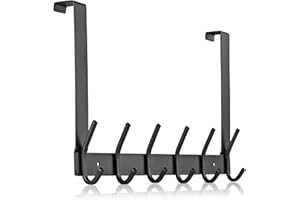 MEIJO Perchero Puerta, Colgadores De Puerta Acero Inoxidable Con 6 Ganchos, Ganchos De Perchero Para Dormitorio Baño Pasillo y Cocina (Negro, 4,5 cm de espesor)