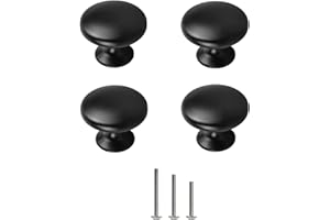 ShipeeKin 4 x matowe czarne okucia do szafek, okrągłe gałki grzybkowe do szuflad, 30 mm, do szafek kuchennych, mebli, komody i łazienki