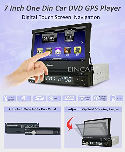 Eincar 7Inch Nueva Radio Estéreo panel frontal desmontable automática de DVD Reproductor de CD de 8 GB de navegación GPS Mapa Dash pantalla táctil de alta definición digital estéreo 1DIN coche FM RDS AM Radio Receptor Bluetooth USB SD cámara de reserva universal de unidad principal + Free Wireless