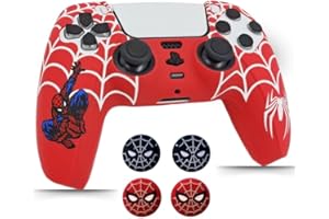 Kool Millennials Anti-Slip Red and White Spider Silicone Controller Cover for PS5, Silicone Skin for PS5 Controller with 4 Thumb Grips