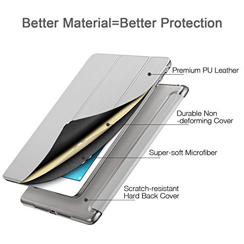 iPad Air 2 Hülle, ESR® Yippee Bildserie Auto aufwachen / Schlaf Funktion Wickelfalz Ledertasche mit Lichtdurchlässig Rückseite Abdeckung Leichtgewicht Schutzhülle für iPad Air 2 / iPad 6 (Raum Grau) - 2