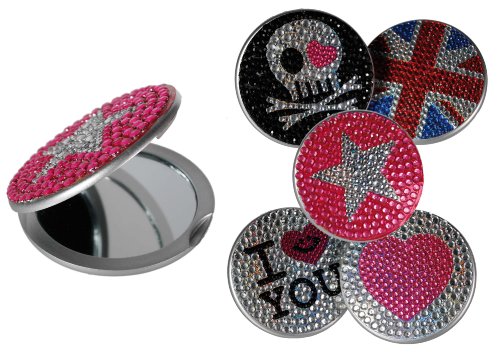 Small & Compact - I Love You Pocket Mirror with Rhinestones - Ladies Lady Woman Women Her Great Idea for Christmas Stocking Filler Xmas Secret Santa Present Gift - One Supplied
