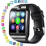 FOONEE Smart Watch mit Kamera, Q18 Bluetooth Smartwatch Wasserdicht Sport Smart Fitness Tracker Armbanduhr mit SIM-Kartenslot Kamera Schrittzähler für Android Smartphones Schwarz