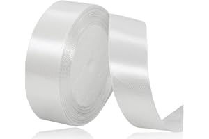 AHOMAME White Satin Ribbon 25mm, 23 Meters Solid Colors Fabric Ribbon for Crafting, Gift Wrapping, Balloons, DIY Sewing Project, Hair Bows and Cake Decoration