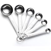 AOOSY Measuring Spoons, Set of 6, Polished Stainless Steel Round Mirror 1/8 TSP, 1/4 TSP, 1/2 TSP, 1 TSP, 1/2 TBLS and 1 TBLS