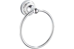 DRELD Anneau porte-serviettes vintage en acier inoxydable Montage mural Argenté Rétro Socle en porcelaine Élégant pour salle de bain et cuisine Diamètre :