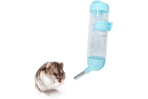 WishLotus Hamster Dispenser Bottle, No Drip Plastic Hanging Water Bottle Automatic Water Bottle Dispenser Cage Bowl with 2 Rolling Balls for Rabbit, Guinea Pig, Rat, Gerbil, Chinchilla (125ml, Blue)
