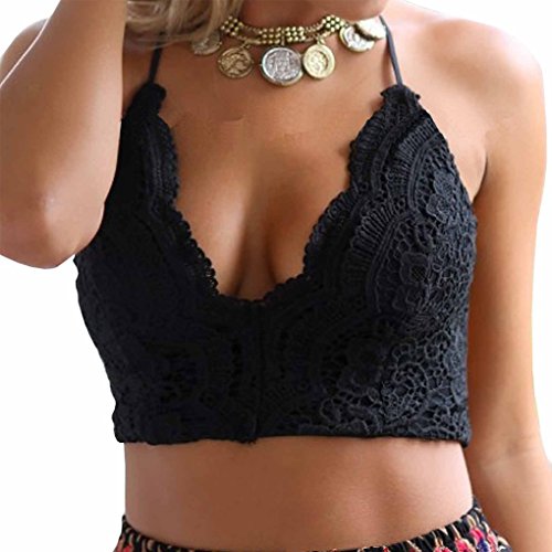 Minetom Damen Sexy Tops Klein V-Ausschnitt Rückenfrei Spitze Oberteile Bluse Sommer Bikini Bra BH