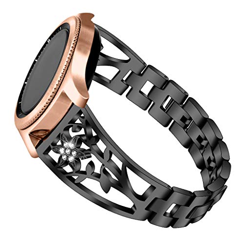 Preisvergleich Produktbild Glowjoy kompatible mit Samsung Galaxy Watch Active,Solid Edelstahl Metall Ersatzarmband Uhrenarmbänder Crystal Frauen Mädchen Metallarmband Watch Bändern Wristband Uhr Zubehör (Schwarz)
