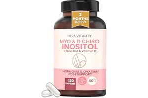HERA VITALITY 2 Month Supply - Inositol Supplement for Women (120 Capsules) | Myo-Inositol & D-Chiro 40:1 with Folic Acid & Vitamin D | PCOS, Hormone Balance, Fertility & Ovulation Support