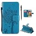 Produktbild Hülle für Samsung Galaxy S5 Mini Hülle Leder Flip Case, Schutzhülle Ledertasche mit Standfunktion Kredit Kartenfach Baum Schmetterling Katze Muster Handy Hüllen Magnetisch Bookstyle Brieftasche, Hancda Hülle Leder Schale Wallet Cover Dünn Geldbörse Taschen Stoßfest Etui Handytasche für Samsung Galaxy S5 Mini - Baum Blau