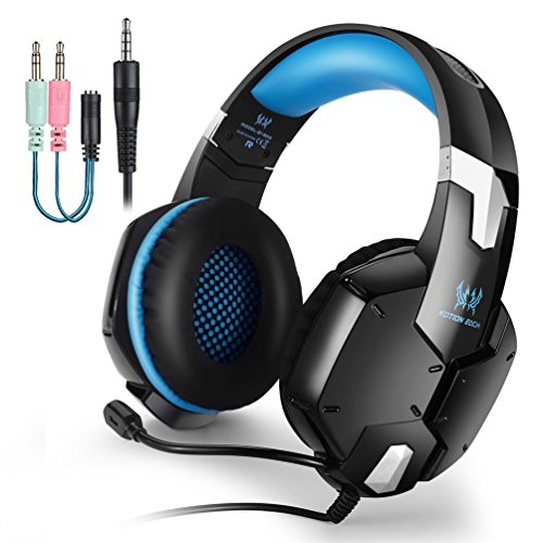EasySMX G1200 Auriculares para PS4  Cascos con Micr  fono Ajustable y Control de Volumen y una Tecla Mute Compatible con PS4  PC Laptop  M  vil Pad  Azul  para Jugadores