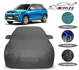 DRIZE Prime Quality Car Body Cover for Maruti Suzuki Vitara Brezza with Mirror Pockets-Triple Stitched-Fully Elastic-Ultra Surface Body Protection (Grey Look)