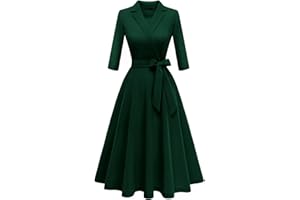 Meetjen Women's V-Neck Formal Dresses 3/4 Sleeve Modest Church Dress Fit and Flare Cocktail Dress for Wedding Guest