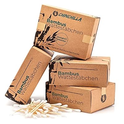Chinchilla® Lot de 4 paquets de cotons-tiges en bambou (800 pièces) 100% biodégradables, compostables, végans et de fabrication écologiquement durable