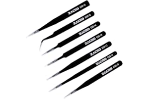 Zacro ESD, 7 pieces, anti-static, stainless steel, tweezers, precision anti-static repair, for computer electronic repair, jewellery, laboratory and precision work, black