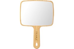 YEAKE Handspiegel, natürlicher Bambus-Handspiegel mit Griff, einseitiger, tragbarer Reise-Kosmetikspiegel für Männer und Frauen, 17,5 cm B x 25,1 cm L