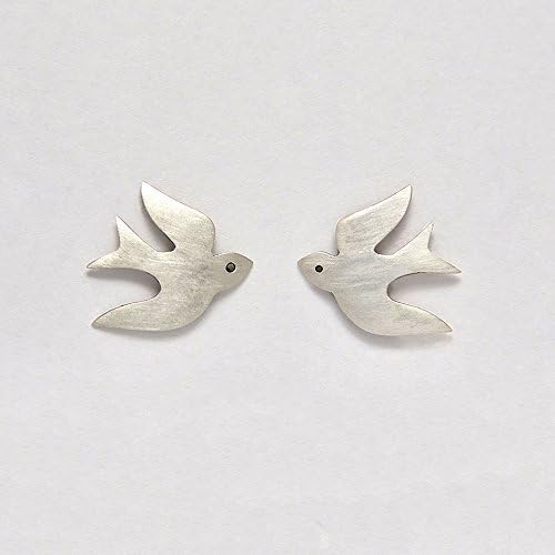 Handmade sterling silver small swallow stud earrings
