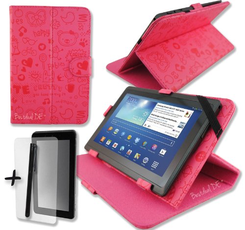 Niedlichen Rosa PU Lederner Tasche Case Hülle für Lenovo IdeaPad A1000L-F 7" Zoll Inch Tablet-PC + Bildschirmschutzfolie + Stylus Stift