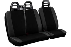 Lupex Shop Camionnette C.a N. GS Housses de siège pour Fourgon 3 Places, Coton, Bicolore Noir/Gris foncé, Ceinture Haute