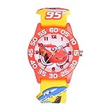 Disney W001284 Cars Jungen-Armbanduhr, Quarz, analog, Zifferblatt weiß, Kunststoff-Band, Gelb
